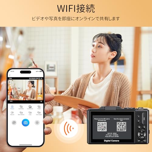 Beho デジカメ 7500万画素 5K録画 デジタルカメラ スマホに送れる Wi-Fi機能 180度回転可能ディスプレイ 3.0インチ大画面 18倍デジタルズーム オートフォーカス 連続撮影 自撮り 32GBマイクロSDカード付き 学生 初心者 修学旅行 Vlog 小型 コンパクト 軽量 携帯便利 ポケット カメラの特徴・詳細 画像