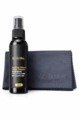 [MK GLOBAL] メガネクリーナー 眼鏡クリーナー レンズクリーナー 60ml 大判クロス30cm付き アルコール不使用 スマホ PC タブレット対応 指紋・油汚れ・皮脂・ホコリ除去 1