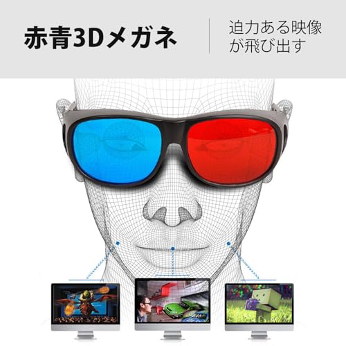 3D眼鏡 赤青 大型 最新D3眩影レンズ テレビ パソコン シアター用 近視者も使用可 広い視野 鮮やか色彩 快適装着 赤青3D立体体験を極める 大画面でもクリアな臨場感をお届けの詳細・まとめ 画像