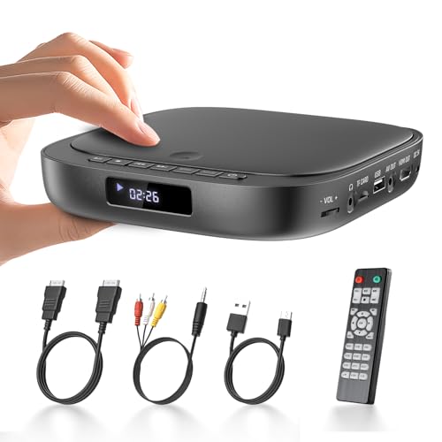 ミニDVDプレーヤー1080Pサポート DVD/CD再生専用モデル リージョンフリー CPRM対応、Blue-ray非対応、USB/TFカード再生、HDMI/AV/AUX端子搭載 日本語説明書付き (ブラック) 1