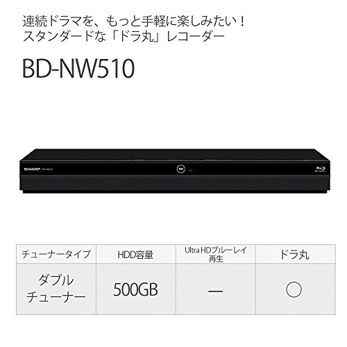 シャープ AQUOSブルーレイレコーダー 500GB 2チューナー BD-NW510の特徴・詳細 画像