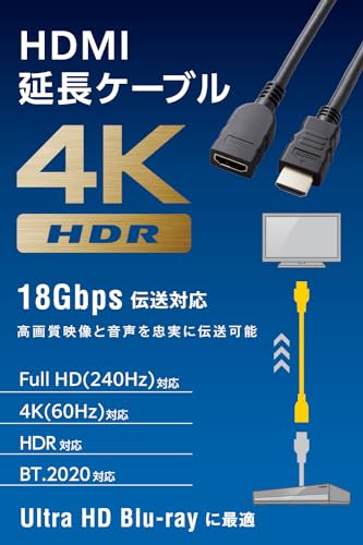 エレコム HDMI 延長 ケーブル 50cm プレミアム 4K2K(60Hz) 【Premium HDMI(R) Cable規格認証済み】 18Gbps テレビ・パソコン・ゲーム機などに eARC 黒 ECDH-HDEX05BKの詳細・まとめ 画像
