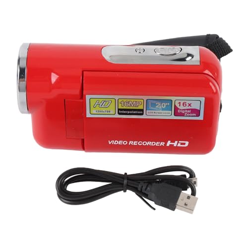 小型デジタルカメラ、1600万画素のコンパクトDVカメラ、2インチTFTカラー液晶ディスプレイ搭載、16倍デジタルズーム、落下防止機能付きビデオカメラ—初心者やお子さまへのギフトに最適 (32GB)の外観・全体像 画像