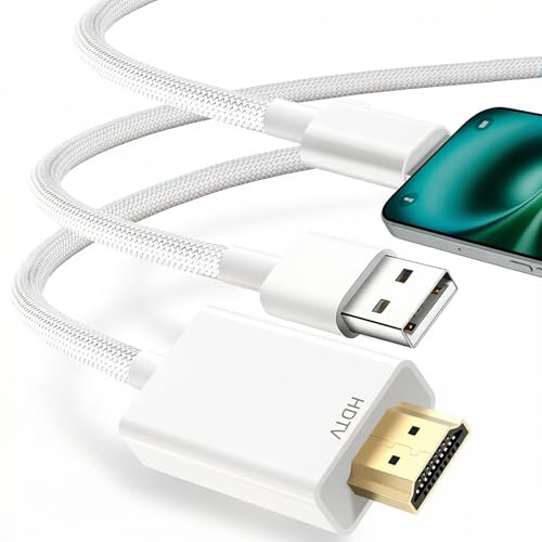 iPhone14 To HDMI 変換ケーブル ミラーリング 【充電しながら使える】 2M AV交換アダプタ iPhoneの画面をテレビに映す テレビ接続 1080P大画面 設定不要 差し込むだけ 画面ミラーリング AV/TV視聴 娯楽/仕事/オフィス/ホーム兼用 日本語取説書付き ホワイトの外観・全体像 画像