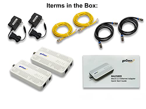 goCoax MoCA 2.5アダプター、2.5GbEイーサネットポート付き。MoCA 2.5。2.5GbEポート1個。既存の同軸ケーブルで2.5Gbps帯域幅を提供します。ホワイト(2パック、MMA2500D)の特徴・詳細 画像
