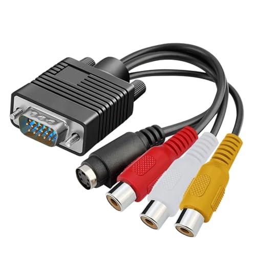 VGA RCA S端子変換ケーブル SVGA 15ピンオス RCAピン ビデオアダプタ コンポジットSビデオ出力 コンピューターPC ノートパソコン テレビ接続 デッキ ビデオカメラ VHSダビング ドライバ不要 1