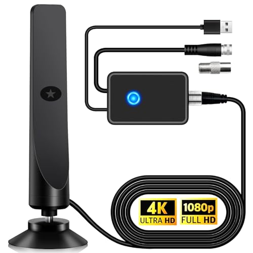 【2026 最新アップデート】テレビアンテナ 室内アンテナ 地デジアンテナ F型 地デジ ブースター内蔵 360°受信 高感度4K HD TV 450KM受信範囲 無料視聴 防水 USB式給電 5Mケーブル F型 地デジ卓上 置き型 コンパクト UHF VHF対応 車 屋外・屋内用（ブラック） 1