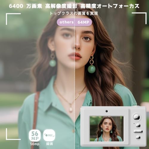 デジタルカメラ, 6800万画素, 2.8インチ液晶, 128GB SDカード付き, 1080P動画撮影, オートフォーカス機能搭載, 8倍デジタルズーム, 前後ダブルセルフィー (つやあり)の特徴・詳細 画像