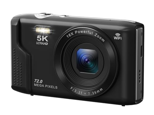 AiMike スマホに送れる デジタルカメラ 5K デジカメ WIFI転送機能 7200万画素 64GBマイクロSDカード付き 16倍デジタルズーム オートフォーカス機能 LEDライト ウェブカメラ 2.8インチ大画面 バッテリー2枚 コンパクト 子供や初心者向け 子供の日 クリスマスプレゼント スミクロの外観・全体像 画像