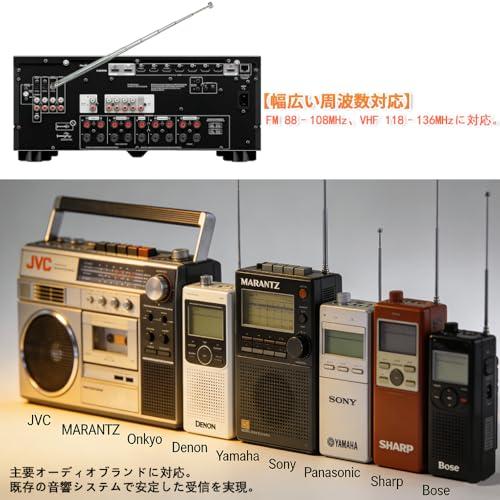 KASELIN FM ラジオアンテナ 伸縮アンテナ Fタイプ 75Ω 3.5mm PALオスメス 3種変換コネクタ付き 7セクション ロッドアンテナ 室 高感度 Tivoli Audio YAMAHA JVC SONY BOSE Pioneer ONKYO Marantz Sherwood Denon ミニコンポ チューナー レシーバーなどの特徴・詳細 画像