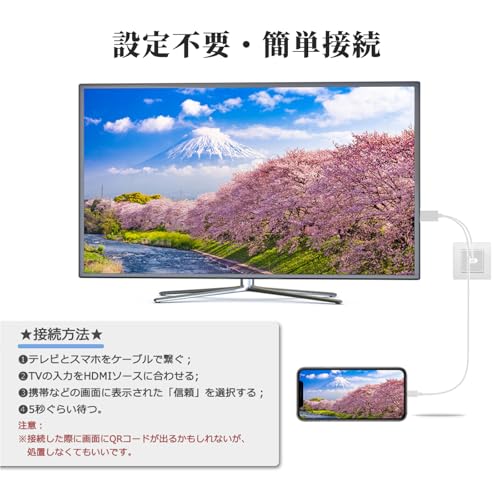 iPhone14 To HDMI 変換ケーブル ミラーリング 【充電しながら使える】 2M AV交換アダプタ iPhoneの画面をテレビに映す テレビ接続 1080P大画面 設定不要 差し込むだけ 画面ミラーリング AV/TV視聴 娯楽/仕事/オフィス/ホーム兼用 日本語取説書付き ホワイトの特徴・詳細 画像