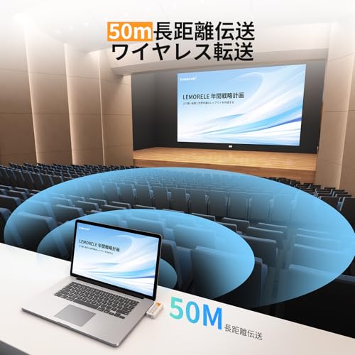 Lemorele hdmi ワイヤレス 無線 送受信機セット「2026年新登場 小さな巨人!」50M/5Ghz高速伝/1080P@60Hz/WIFI&設定不要 音画同期 最大50m伝送 日本技適認証済(番号:R220-JP8287) 超低遅延 音画同期 ミラー&拡張モード搭載 Type-C充電対応の特徴・詳細 画像