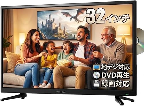 テレビ 32型 DVDプレーヤー内蔵 HDD内蔵 録画機能付き 液晶テレビ ハイビジョン 一人暮らし HDMI 壁掛け対応 32インチ ネクシオン (1台)の外観・全体像 画像