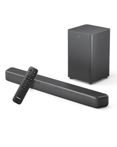 Philips(フィリップス) サウンドバー テレビ用 スピーカー 240Wハイパワー Bluetooth5.4搭載 Soundbar Dolby Digital plus DTS Virtual:X 立体音響技術 ワイヤレスサブウーファー付き リモコン付属 PC対応 ゲーム スピーカー テレビ/パソコン/スマホ HDMIケーブル付き TAB5309 (1年メーカー保証) 1