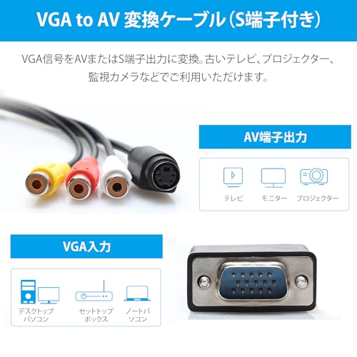 長さ約15cm vga ケーブル VGA変換ケーブル S端子/3RCA対応 映像出力分配ケーブル 銅製芯線の詳細・まとめ 画像