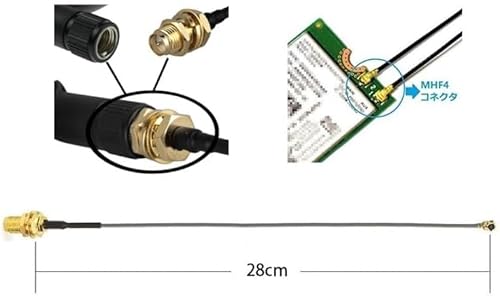IPEX MHF4⇒RP-SMA メス 中心がピン ピグテールケーブル ケーブル長さ28cm アンテナ ネットワーク 無線LANカード Wi-FIカード用 2.4GHz・5GHz・5.8GHz・Wi-Fi・WLAN・Bluetooth対応 2本セットの特徴・詳細 画像