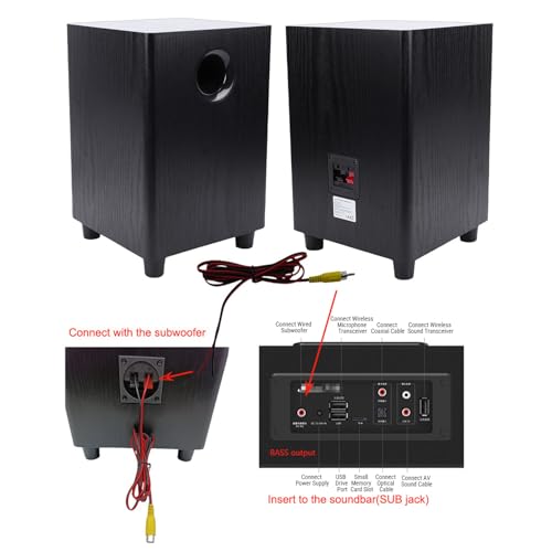 Acogedor パッシブサブウーファー 6.5 インチ 100W ホームシアタースピーカー、ステレオアンプレシーバー用重低音オーディオシステム、MDF 木製仕上げの特徴・詳細 画像