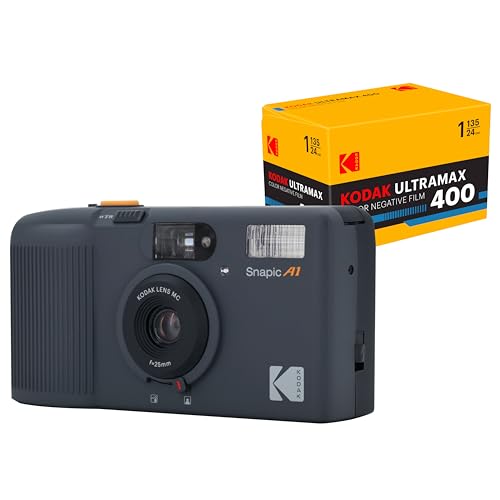 KODAK Snapic A1 35mm フィルムカメラ 35mm 再利用可能 2ゾーン フォーカス 軽量 コンパクト(24expフィルム付き, ライノグレー)の外観・全体像 画像