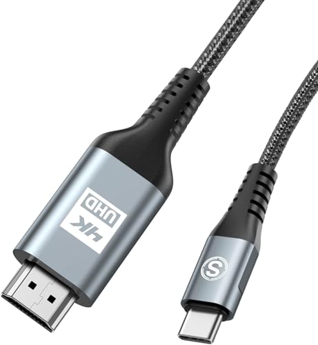 HDMI Type-C 変換ケーブル 4M, 4K USB-C HDMIケーブル Thunderbolt3対応 ナイロン編み 映像出力 携帯画面をテレビに映す タイプc hdmi 変換ケーブル iPhone 17 16 15 Pro Max,MacBook/iPad Pro/iMac/Surface/Dell/Samsung Galaxy S23 S22 S21 S20 等対応-グレー 1