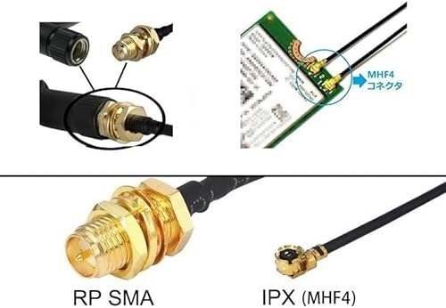 IPEX MHF4⇒RP-SMA メス 中心がピン ピグテールケーブル ケーブル長さ28cm アンテナ ネットワーク 無線LANカード Wi-FIカード用 2.4GHz・5GHz・5.8GHz・Wi-Fi・WLAN・Bluetooth対応 2本セットの特徴・詳細 画像