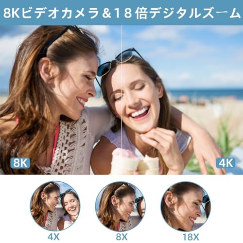 ビデオカメラ 8K HDMI出力WIFI機能6400万画素18倍デジタルズームYouTubeカメラ 3インチタッチモニター IRナイトビジョン機能vloggingカメラ2.4Gリモコン予備バッテリー64ＧＢのＳＤカード付属日本語システム+説明書（ベシックセット）…の特徴・詳細 画像