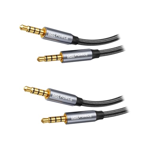 日本の中小企業 オーディオケーブル 5M 3.5mm 4極/TRRS ヘッドホンケーブル 延長ケーブル イヤホン ヘッドホン スマホ AUXケーブル AUX ステレオケーブル オス-オス 24K金メッキ コネクター 0.5m/1m/2m/3m/5m使用環境に合わせて選択可能 (オスーオス【4極】, 5, メートル, 2本セット)の外観・全体像 画像