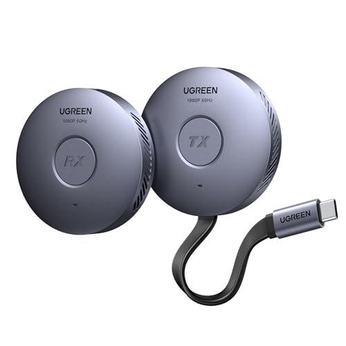 UGREEN マグネット式 ワイヤレスHDMI 送受信機セット 1080P@60Hz 最大50m無線伝送 USB-Cケーブル一体型 即挿し自動ペアリング ドライバー不要 5.8GHz低遅延 音画同期 PD30W給電対応 ミラーリング対応 iPhone16/15 MacBook Windows Android TV/モニター対応の外観・全体像 画像