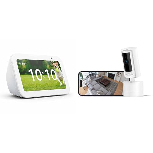 【セット買い】 Echo Show 5 (エコーショー5) グレーシャーホワイト + Ring 首振り機能付きインドアカム - ホワイトの外観・全体像 画像