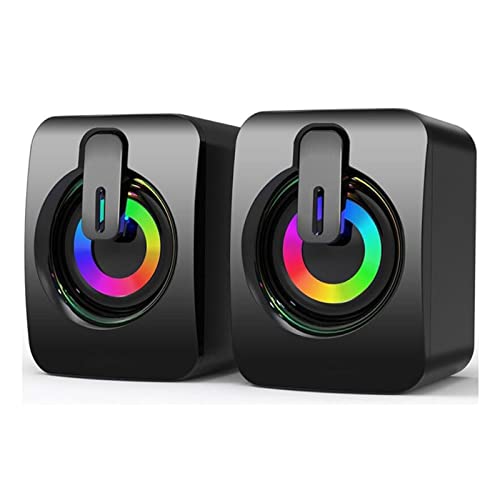 コンピュータスピーカー サウンドボックス ステレオ USB 3.5mm スピーカー RGB ライト付き デスクトップ ラップトップコンピューター用 ステレオスピーカー 1