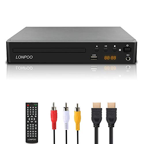 LONPOO DVDプレーヤー リージョンフリー HDMI/AV出力1080P CPRM再生可能 USB2.0入力 カラオケ用マイクジャック LEDディスプレイ PAL/NTSC対応 コンパクトDVDプレーヤーテレビ用 HDMI/AVケーブル付き フル機能のリモコンをサポート 1