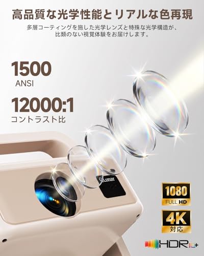 2026最新 プロジェクター【Google TV搭載&Netflix公式ライセンス】家庭用 ネイティブ1080P 4K対応 自動台形補正 1500ANSI高輝度 短距離大画面 一体型回転式ジンバル スリム収納 180°調整と天井投影 寝室映画鑑賞 内蔵Hi-Resスピ一カ一/WiFi6搭載 IOS/Android/パソコン/DVD/PS機/SWITCH接続可 ホームシアター 日本語取扱説明書の特徴・詳細 画像