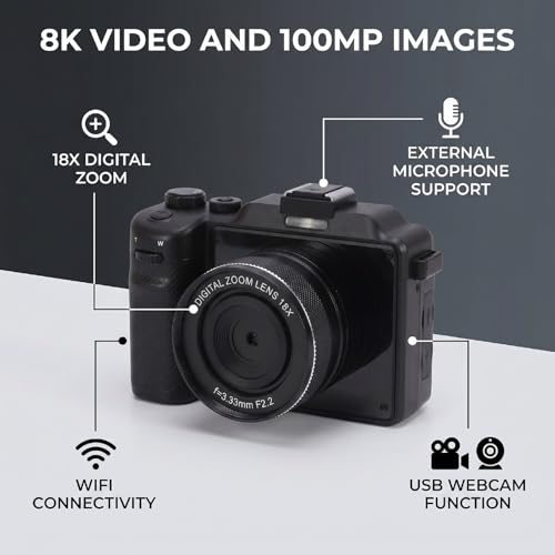 GOWENIC 8K 100MP デジタルビデオカメラ 18X ズーム WiFi 写真カメラ 旅行用デュアルレンズウェブ機能付きの詳細・まとめ 画像