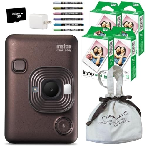 富士フイルム チェキ instax mini LiPlay リプレイ ディープブロンズ &フィルム40枚&ガーランド(6点セット) (本体&巾着&フィルム40枚&ペン&SD&アダプタ 6点セット, ブロンズ)の外観・全体像 画像