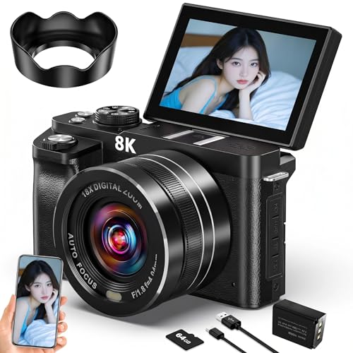 デジカメ 8K 8800万画素 一眼レフカメラ WIFI転送機能 スマホに送れる デジタルカメラ 18Xデジタルズーム AFオートフォーカス ウェブカメラ LEDライト180度回転 3.0インチ IPS スクリーン 自撮り 64GB Micro SDカード付き 2500mAH 大容量 バッテリー 付き 操作簡単 学生や初心者向け 1