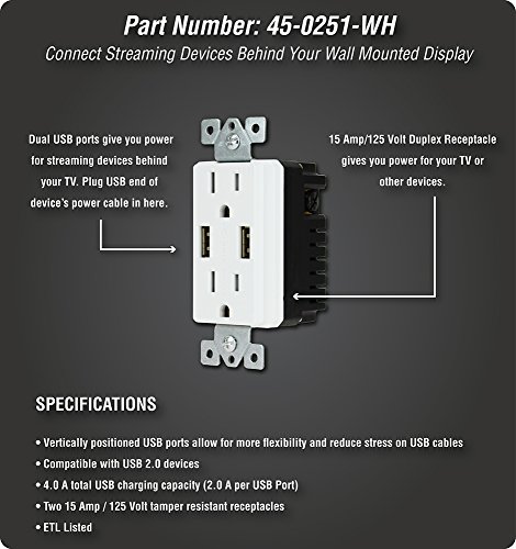 DATA COMM Electronics 45-0251-WH 埋め込み型 AV/HDMIケーブル 拡張可能なメディアボックスと4.0デュアルUSBポート付きの特徴・詳細 画像