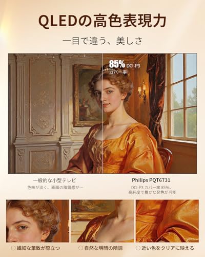 Philips(フィリップス) チューナーレステレビ 32型 量子ドット HD QLED スマートテレビ Google TV内蔵 HDR10/Dolby Audio ネット動画視聴可能 音声検索対応 日本語対応 PQT6731 (1年メーカー保証, 32インチ)の特徴・詳細 画像