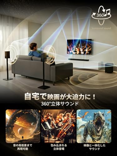 Philips(フィリップス) サウンドバー テレビ 用 7.1.4ch スピーカー Dolby Atmos/eARC対応 12基のスピーカーを搭載 970W ワイヤレスサブウーファー付き Bluetooth5.4搭載 リモコン付属 PC/テレビ/パソコン/スマホ対応 HDMIケーブル付き TAB8750 (サブウーファー付き)の特徴・詳細 画像