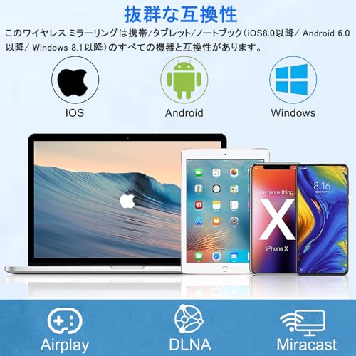 OULEKE HDMI ミラーキャスト [2026年高性能チップ搭載] Anycast ワイヤレス ミラーリング 4K/1080P対応 スマホ画面をテレビに映す YouTube視聴 簡単接続 モード切替不要 iPhone/Android/Windows/Mac OS対応 日本語取説書付き(ブラックC)の特徴・詳細 画像