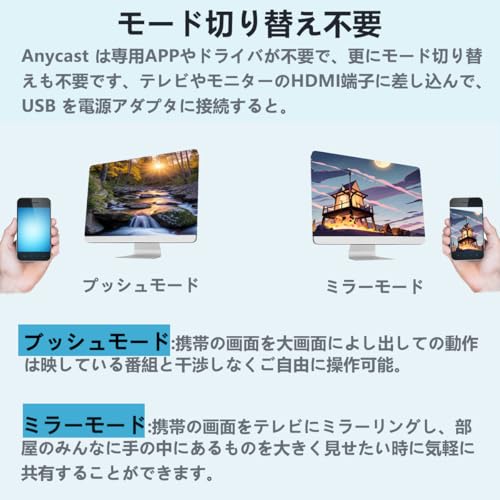 Nowoto HDMIミラーキャスト【2026アップグレード版】 iPhone&Android スマホ ミラーリング エニーキャスト 4K HD 1080p テレビに携帯の画面を映す YouTube鑑賞 Wifi接続 簡単接続 スマホからテレビ Android&iOS&Windows&MAC OS対応 日本語取説書付の特徴・詳細 画像