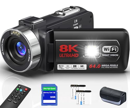 ビデオカメラ【8K動画撮影、6400万画素】YouTubeカメラ 32GB SDカード付き コンパクトカメラ 3.0 インチ大画面 タッチスクリー 18Xデジタルズーム フラッシュ ウェブカメラ 2.4Gリモコン 充電式 大容量バッテリー 軽量 日本語の取扱説明書 学生 初心者にも最適です 修学旅行 セット 1