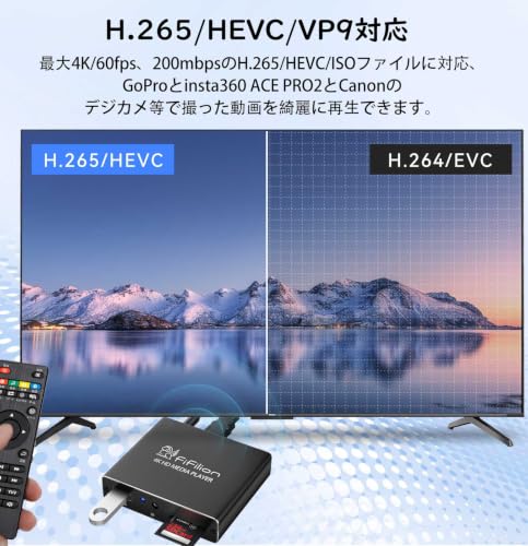 4Kメディアプレーヤー フルHDプレイヤー 最大解像度4096*2160p 60fps 内蔵5.4GB H.265/HEVC/VP9/ISO対応 メディアプレイヤー mp4プレーヤー 大容量外付けHDD/USB/SDカード直接再生 BGMスライドショー PPT対応 家庭・仕事・店頭用 デジタルサイネージ 日本語仕様の特徴・詳細 画像