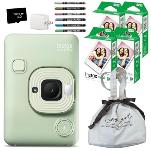 富士フイルム チェキ instax mini LiPlay リプレイ ディープブロンズ ＆フィルム40枚＆ガーランド(6点セット) (本体＆巾着＆フィルム40枚＆ペン＆SD＆アダプタ 6点セット, グリーン) 1