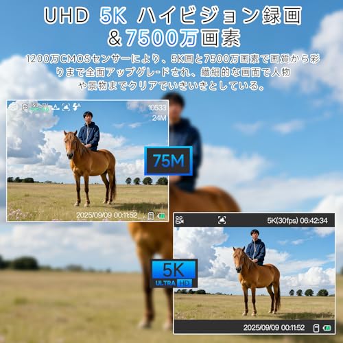 Fesaymi デジカメ 5K 7500万画素 デジタルカメラ 180度回転可能スクリーン 2.8インチスクリーン 18倍デジタルズーム オートフォーカス 32GB高速Micro SDカード付き 近接撮影 定時撮影 内蔵フラッシュ 自撮り ウェブカメラ コンパクトVLOG 軽量 携帯便利 初心者向け 卒業式 旅行 クリスマスの詳細・まとめ 画像