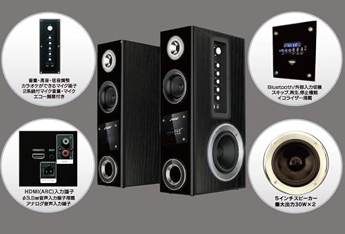 HDMI 搭載 Bluetooth 5.3 対応 ワイヤレス コンパクト アンプ内蔵 デュアルウーファー タワースピーカー TSX285BTHの特徴・詳細 画像