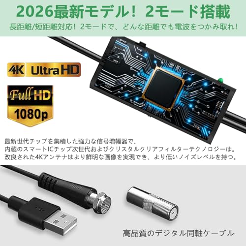 【2026年改良モデル 室内アンテナ】 テレビアンテナ室内 最強 地デジアンテナ 4K HD 無料視聴 最大600KM受信範囲 車載 高感度 USB式 簡単接続 磁力 固定 高性能 UHF VHF対応 内蔵型調整可能信号増幅器5m 設置簡単 日本語取扱説明書の詳細・まとめ 画像