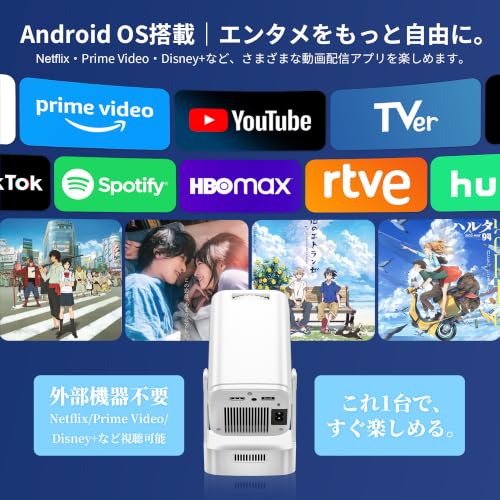 プロジェクター 家庭用 小型 【Android TV15&0.9:1短焦点&外部HiFiスピーカー】公式Netflix APP視聴可能 自動台形補正 270°回転 天井投影 WiFi6 Bluetooth5.4 50%ズーム 自動スリープ 200”大画面 軽量 HDMI/USB/AUX スマホ/パソコン/PSゲーム機/DVDプレーヤー接続可能 ホームシアター 日本語説明書 プレゼント ギフトの特徴・詳細 画像