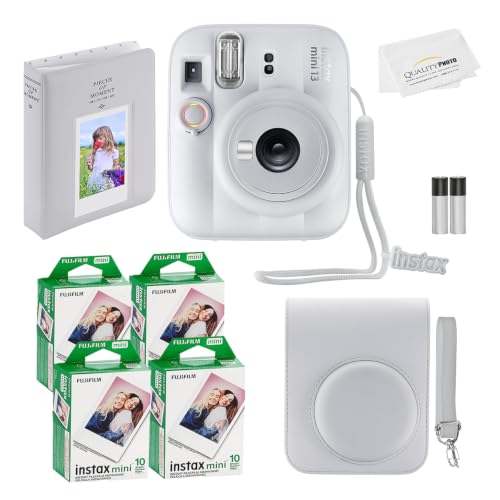 富士フイルム Instax Mini 13 インスタントカメラ 40枚の写真プリント フォトアルバム ケース 高品質の写真マイクロファイバークロス (クレイホワイト) 1