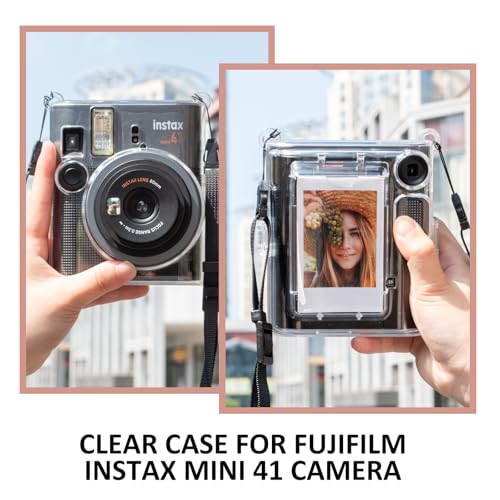HIYQIN Fuji チェキmini 41カメラケース, 互換チェキinstax mini 41カメラクリアハードPVCの保護ケース、調節可能なレザーショルダーストラップと5ピースの磁気フォトフレームが付き(透明)の詳細・まとめ 画像