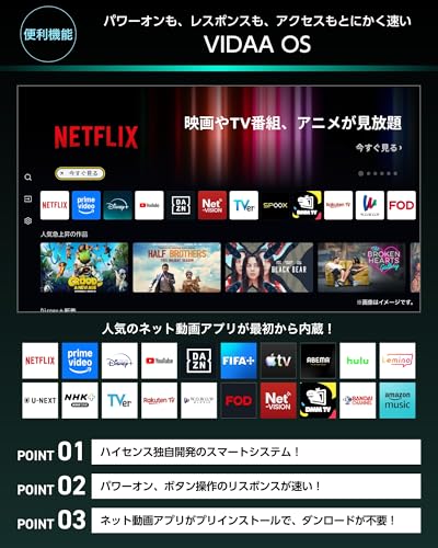 ハイセンス【3年保証】50V型 50E50S 4K スマート Wチューナー内蔵 ネット動画 液晶 テレビ HDMI2.1 低遅延ゲームモード Alexa AirPlay2 2026年モデルの特徴・詳細 画像