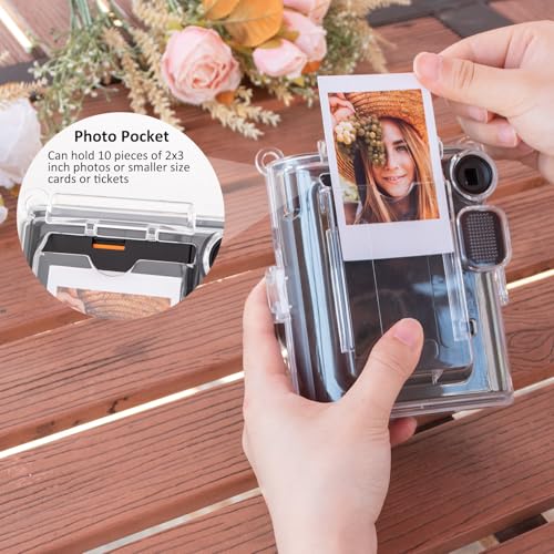 HIYQIN Fuji チェキmini 41カメラケース, 互換チェキinstax mini 41カメラクリアハードPVCの保護ケース、調節可能なレザーショルダーストラップと5ピースの磁気フォトフレームが付き(透明)の特徴・詳細 画像